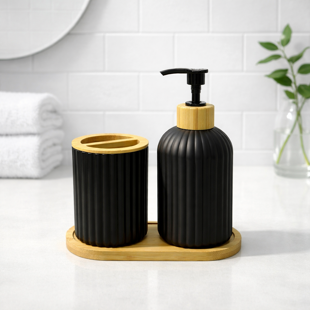 Set Dispenser Bambu Bandeja por mayor - Bazar Mayorista