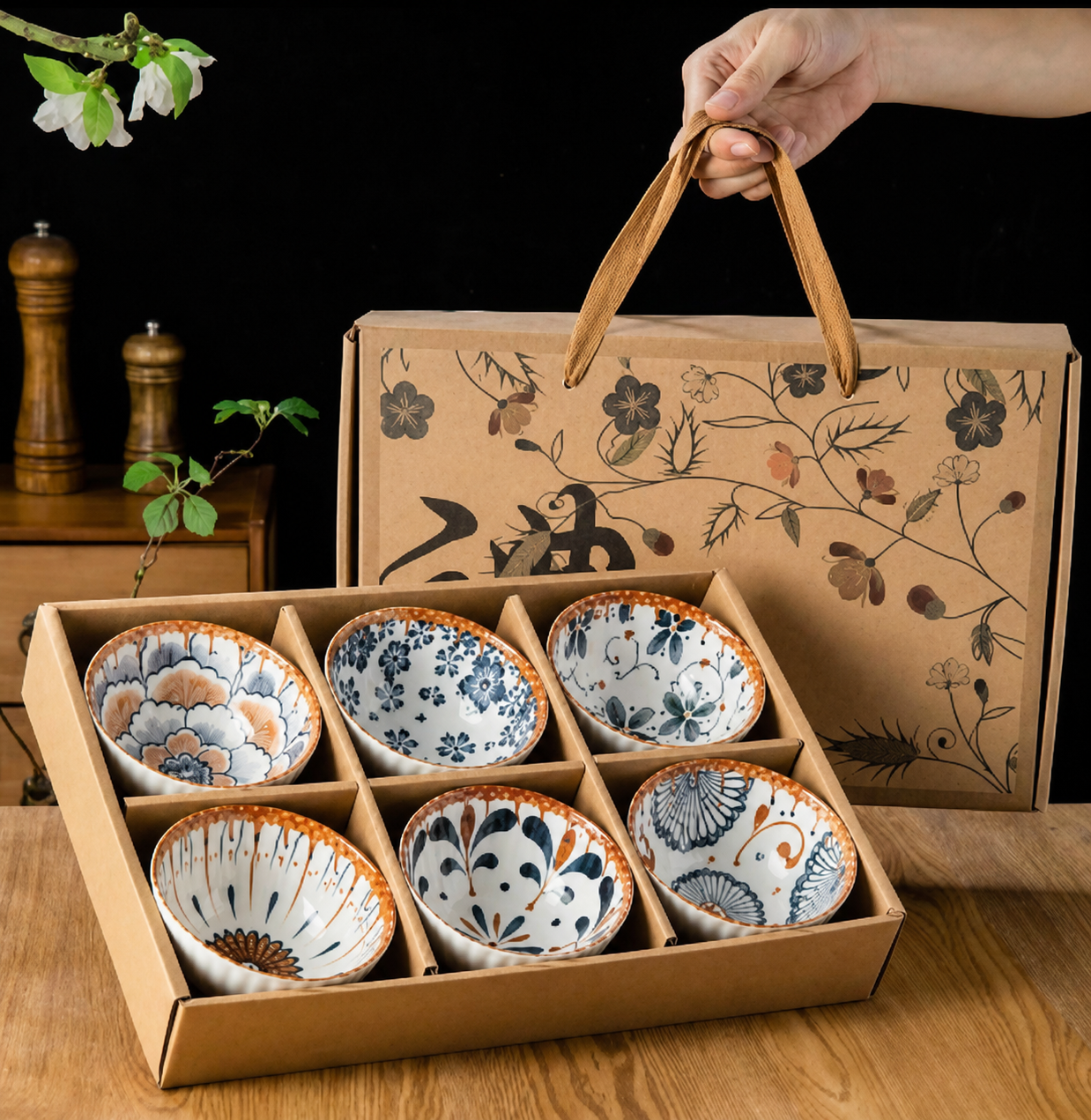 Set x6 Cuencos de Porcelana Estampada