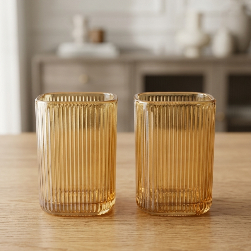 Set x 6 vasos bajos Cube Gold por mayor - Bazar Mayorista