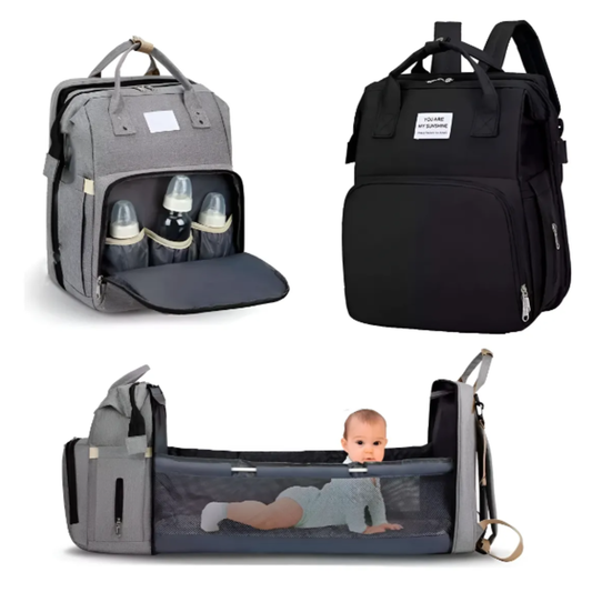 Mochila maternal con cuna desplegable por mayor - Bazar Mayorista