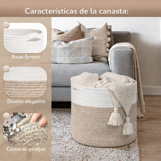 Canasto de guardado franja natural 55x35 cm por mayor - Bazar Mayorista