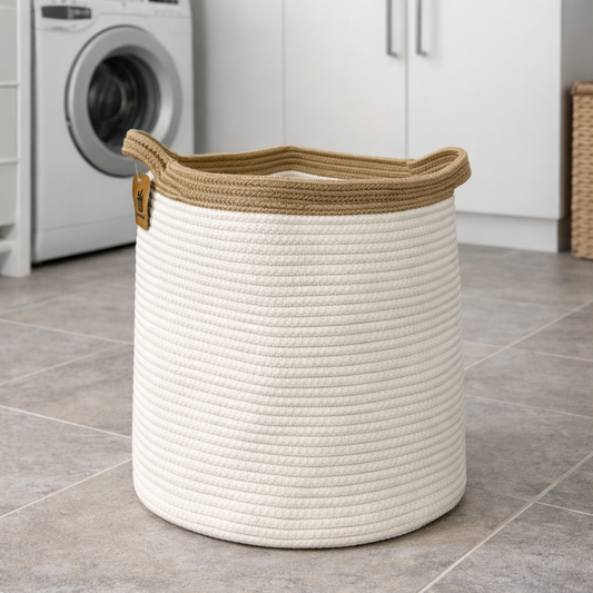 Canasto de guardado borde tostado 56x40 cm por mayor - Bazar Mayorista