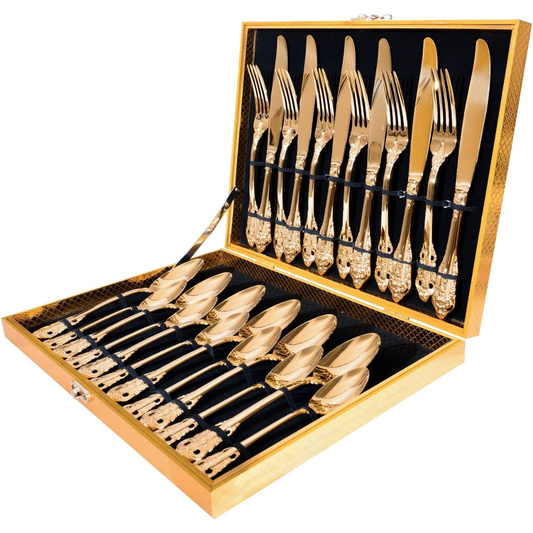 Cubiertos Set x24 Dorados por mayor - Bazar Mayorista